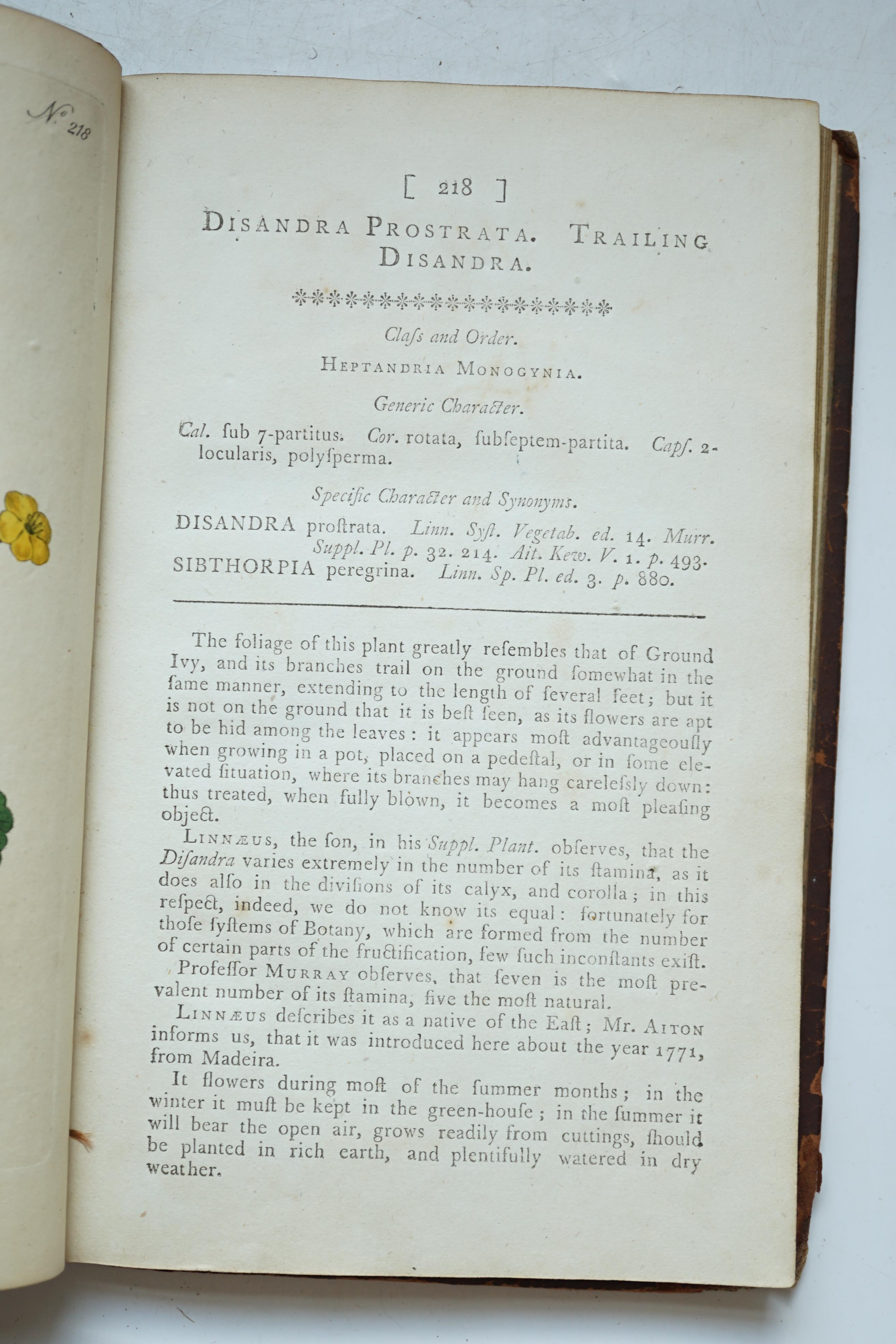Curtis, William - The Botanical Magazine; or, Flower-Garden Displayed, vol. 7 only, 34 hand-coloured engraved plates, 8vo, calf, joints split, London, 1794